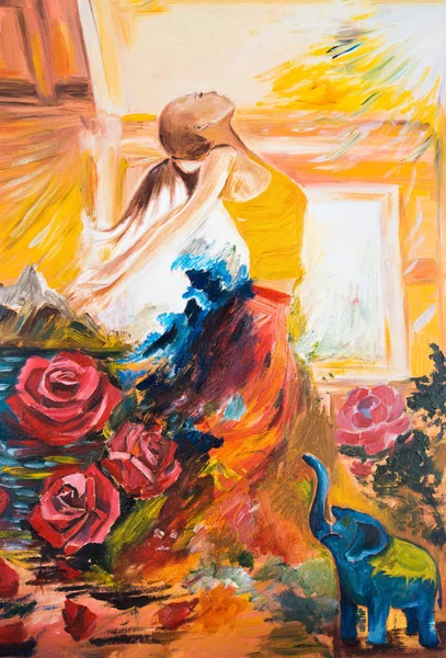 Maleri inspirert av kvinnemaleren i flukt . – stockfoto