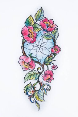 Beyaz arka plan üzerinde güzel dreamcatcher kroki.