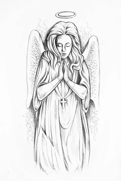 흰색 배경에 천사의 스케치. — 스톡 사진