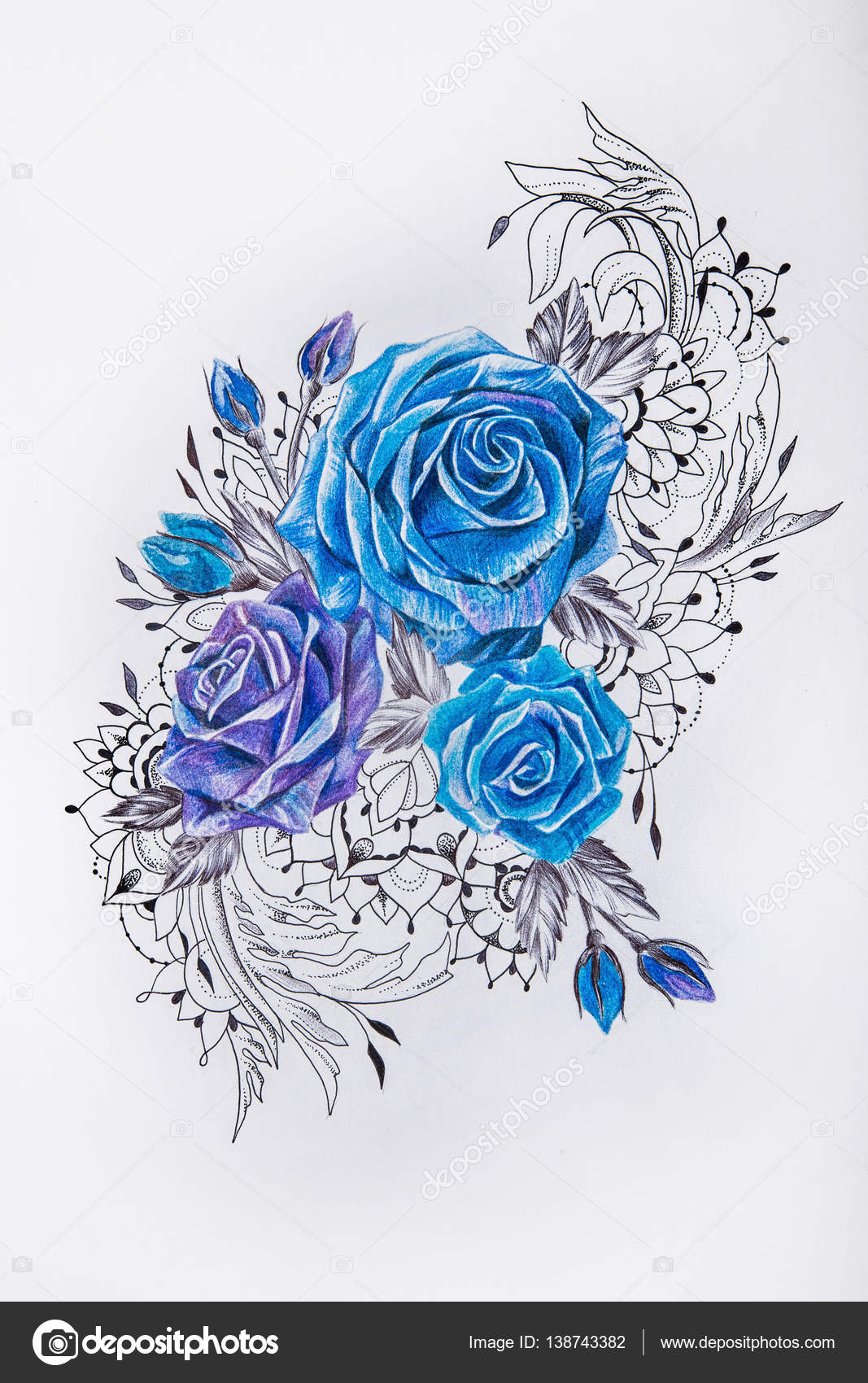 blue roses drawings