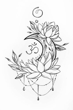 Lotus ve beyaz arka plan Ay'da kroki.