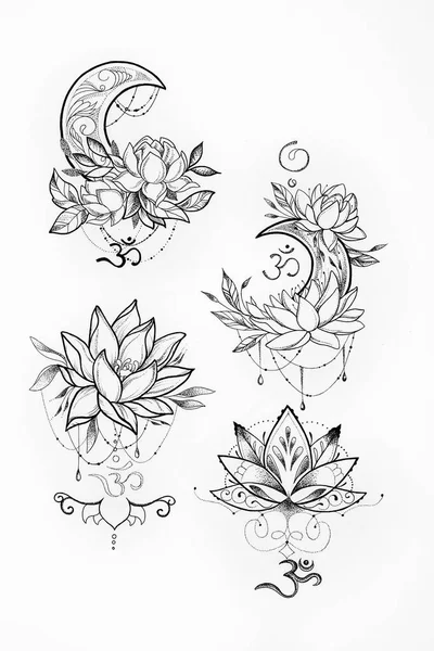 Lotus ve beyaz arka plan Ay'da kroki.