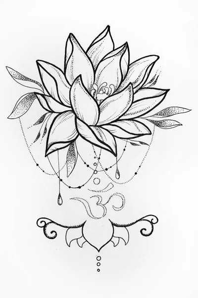 Sketch lotus and om signs on a white background. — Stock Photo, Image