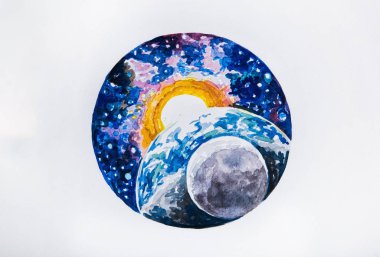 Kroki seyyare yerküre ve beyaz bir arka plan üzerinde güneş.