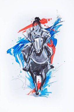 Beyaz bir arka plan üzerinde Japon binici taslağını.