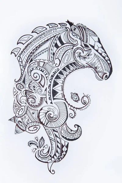 Sketch of a horse in a beautiful pattern on a white background. — Stock Photo, Image