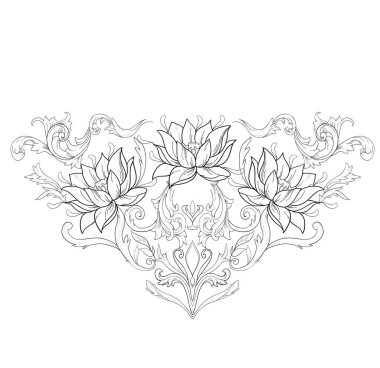 Süsleme beyaz bir arka plan üzerinde nilüferler grafik çizimi.