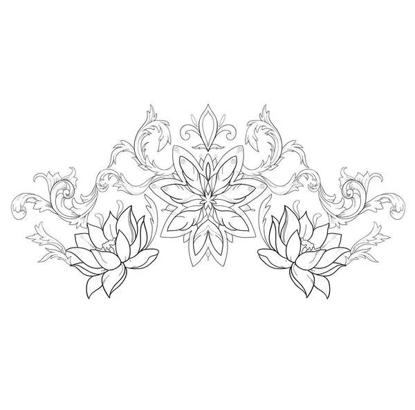 Esquisse graphique de lotus en ornement sur fond blanc . — Image vectorielle