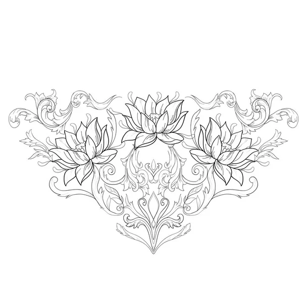 Esquisse graphique de lotus en ornement sur fond blanc . — Image vectorielle