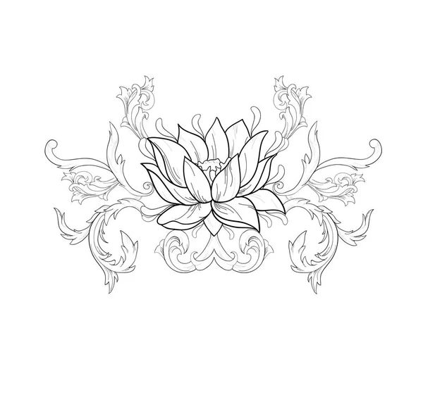 Esquisse graphique de lotus en ornement sur fond blanc . — Image vectorielle