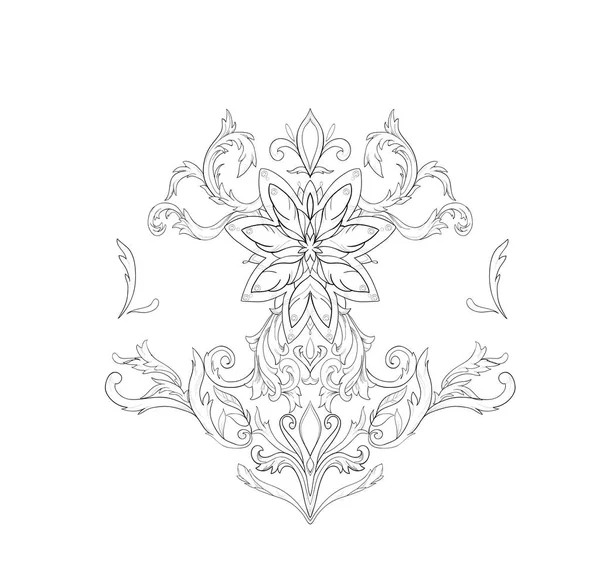 Grafisk skiss av lotusblommor i ornament på en vit bakgrund. — Stock vektor