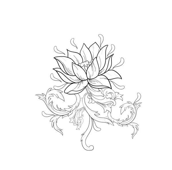 Grafische schets van lotussen in sieraad op een witte achtergrond. — Stockvector