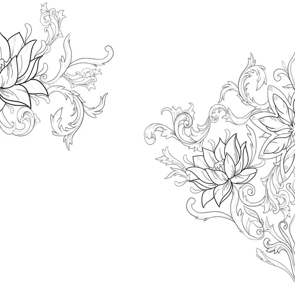 Esbozo gráfico de lotos en ornamento sobre fondo blanco . — Archivo Imágenes Vectoriales