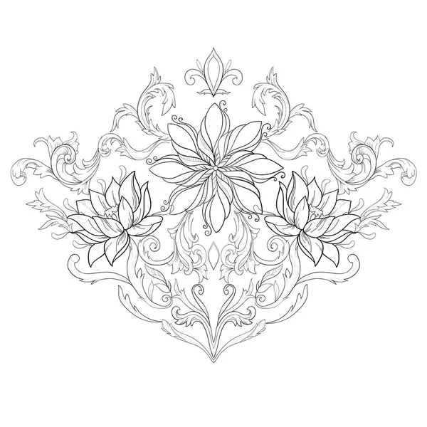 Un croquis de beaux lotus dans un ornement gracieux sur un fond blanc . — Image vectorielle