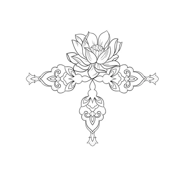 A sketch of beautiful lotuses in a graceful ornament on a white background. — Stock Vector