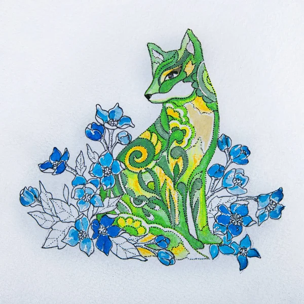 Sketch foxes in the flowers on a white background. — Stock Photo, Image