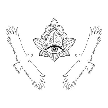 Bir kartal ve üçüncü göz beyaz zemin üzerine Dikişsiz desen.