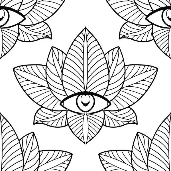 Sömlös lotus och tredje ögat på en vit bakgrund. — Stock vektor