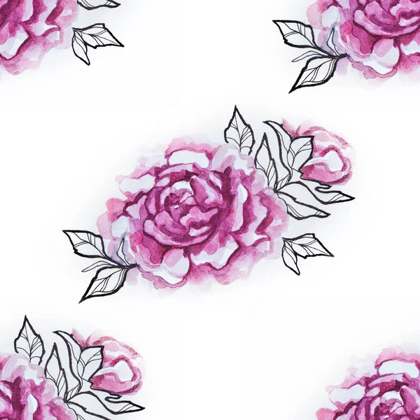 Seamless pattern of a red peony on a white background. — Stock Photo, Image