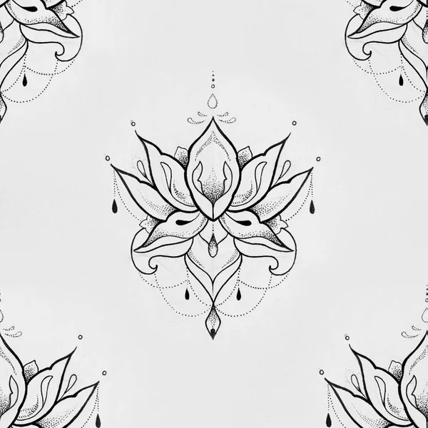 Seamless mönster av vackra lotus på vit bakgrund. — Stockfoto