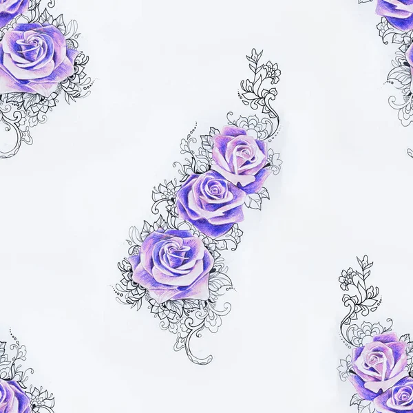 Seamless pattern of a beautiful violet rose on a white background. — Stock Photo, Image