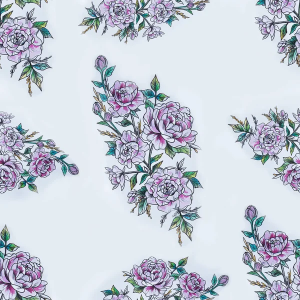 Seamless pattern of beautiful violet roses on a white background. — Stock Photo, Image