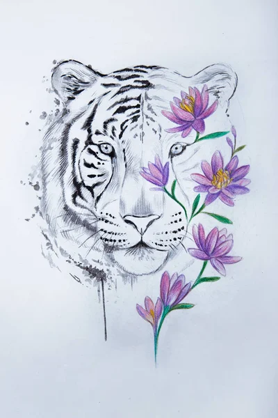 Temporary Floral Tiger Tattoo With Butterfly Tattoos for  Etsy