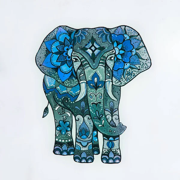 Schizzo elefante blu con bellissimi modelli . — Foto Stock