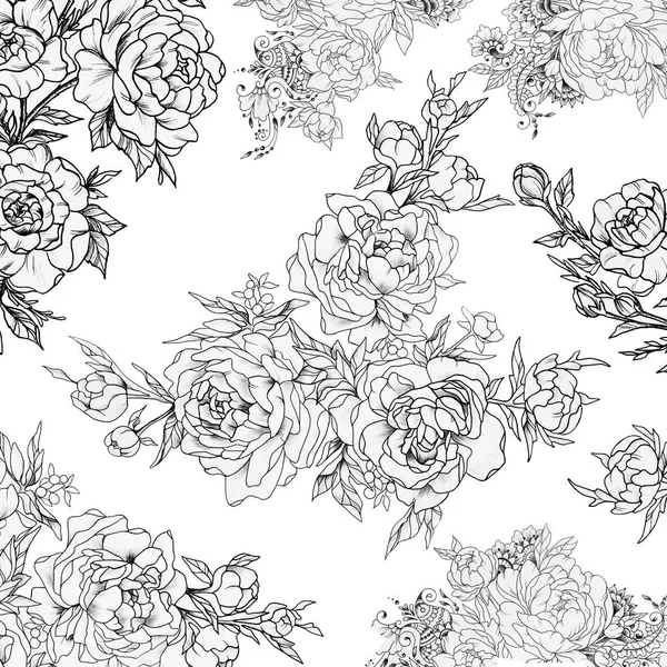 Seamless pattern of beautiful roses on a white background.