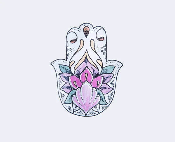 Sketch of hamsa with flowers on a white background. — Stock Photo, Image