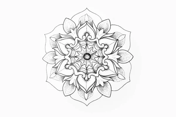 흰색 바탕에 아름 다운 만다라의 스케치. — 스톡 사진