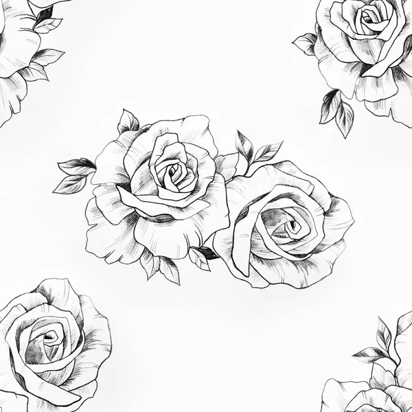 Gyönyörű rózsák, fehér háttér fiókintézetének zökkenőmentes minta. — Stock Fotó