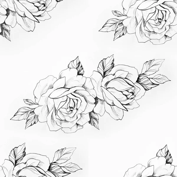 Seamless pattern of a branch of beautiful roses on a white background. — Stock Photo, Image