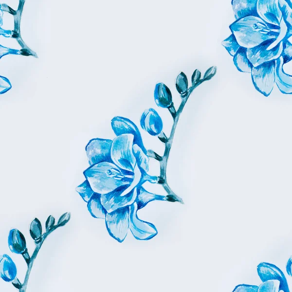 Χωρίς ραφή πρότυπο του όμορφη φρέζια μπλε σε λευκό φόντο. — Φωτογραφία Αρχείου