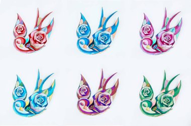 Kuşları çiçekler ile çizimler ve beyaz bir arka plan ayarla.