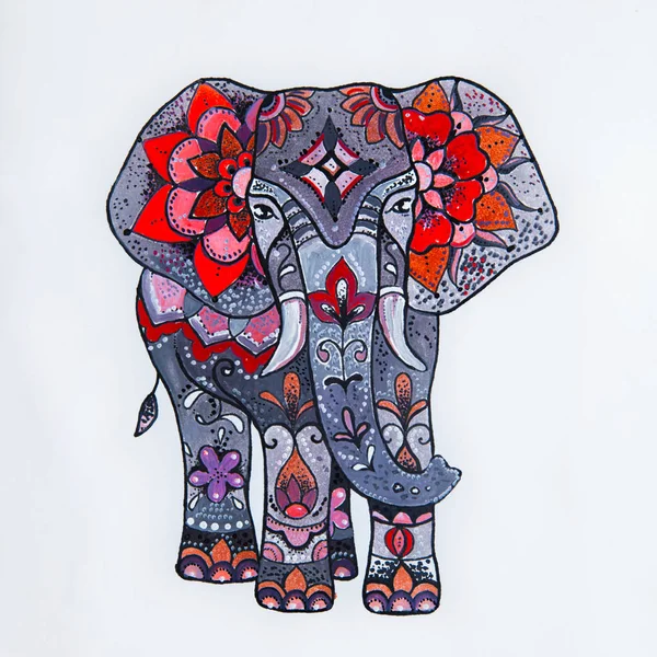 Bosquejo elefante rojo con hermosos patrones . —  Fotos de Stock