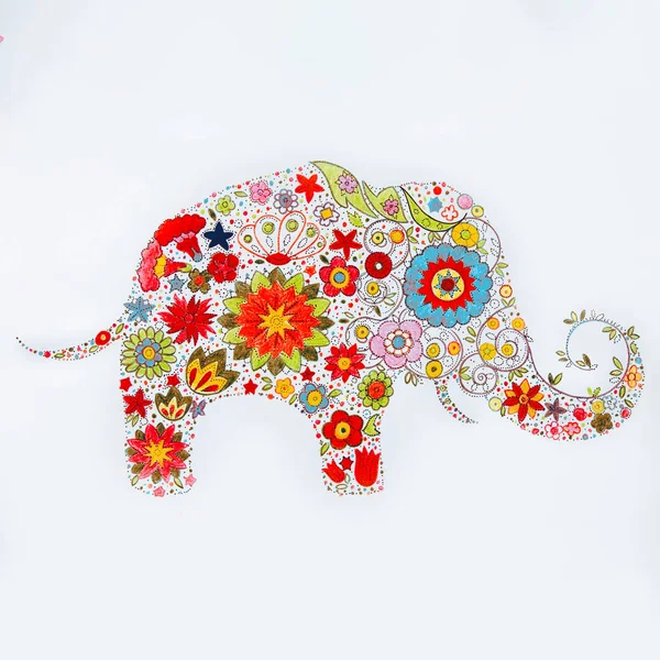 Schizzo di bellissimo elefante fatto fiori su uno sfondo bianco . — Foto Stock