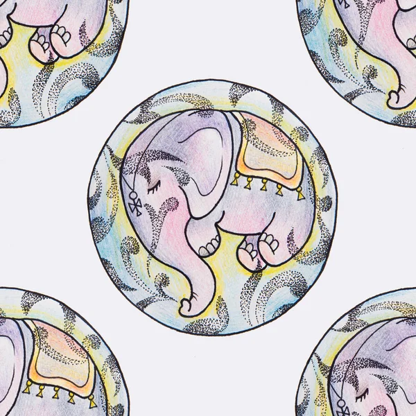 Naadloze patroon van een slapende kleine olifant op een witte achtergrond. — Stockfoto