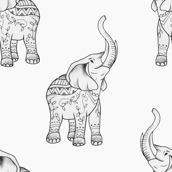 白色背景上的精美饰物的大象的无缝图画. — 图库照片