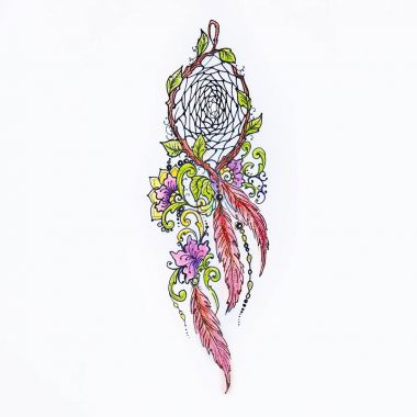 Beyaz arka plan üzerinde güzel dreamcatcher kroki.