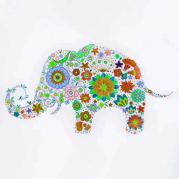 Schizzo di bellissimo elefante fatto fiori su uno sfondo bianco . — Foto Stock