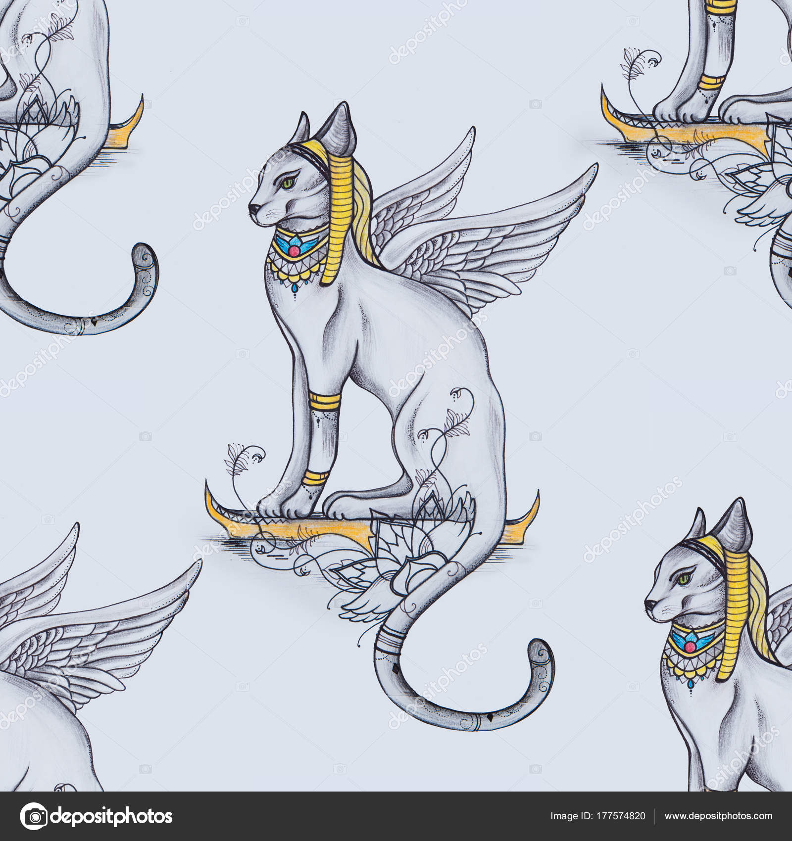 Egyptian Cat With Wings Tattoo