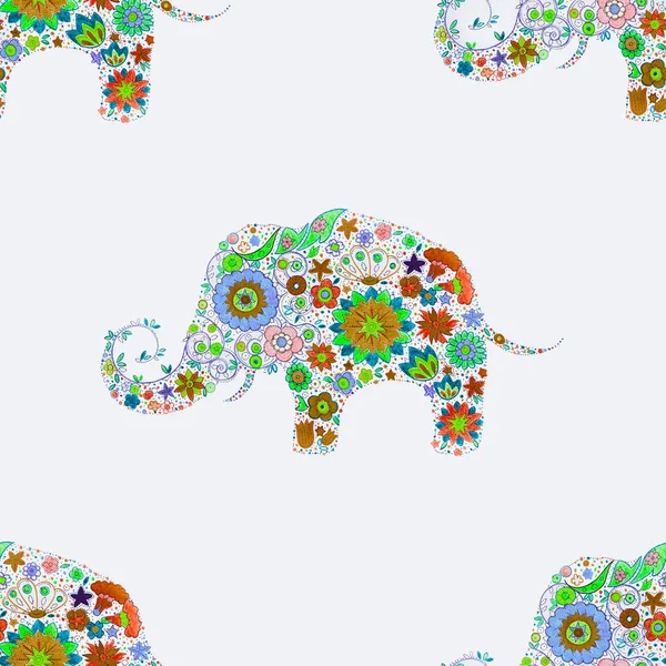 Seamless pattern elephant in beautiful colors on a white background.