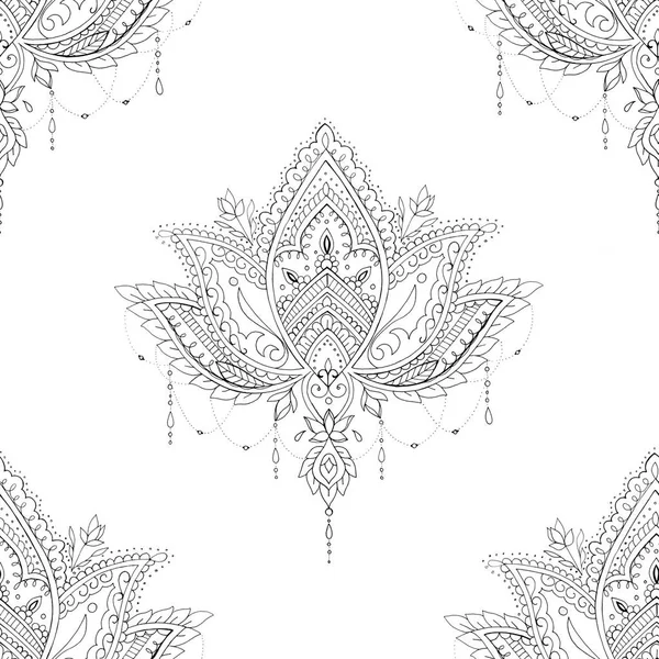 Seamless pattern lotus with ornaments on a white background.