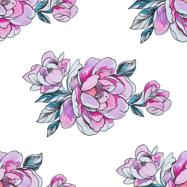 Seamless pattern red peonies on a white background. — Stock Photo, Image