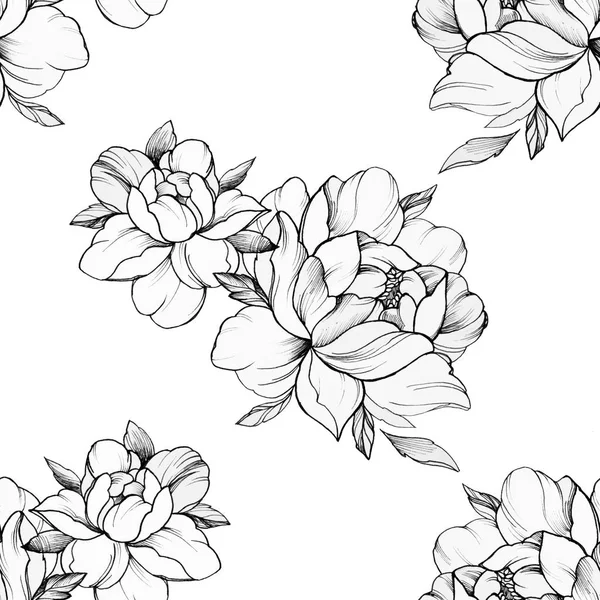 Seamless pattern of beautiful peonies on a white background. — Stock Photo, Image