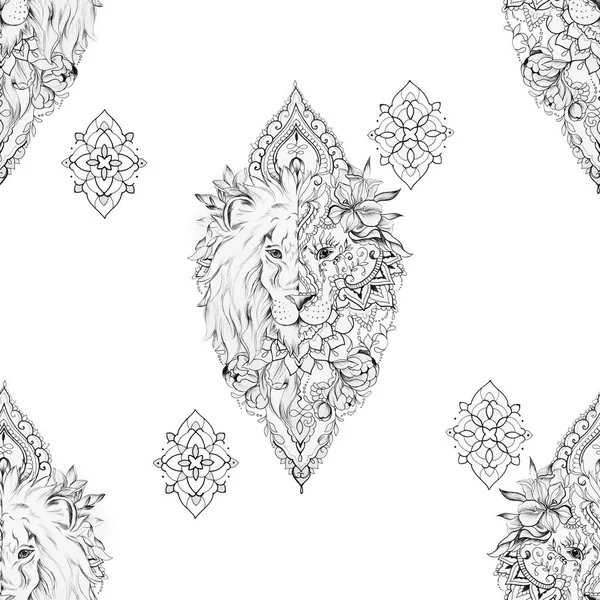 Безшовний малюнок лева на білому тлі . — стокове фото