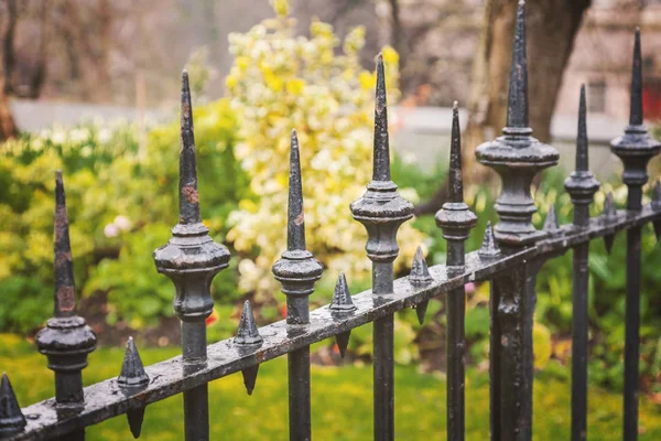 Melemparkan pagar besi di taman — Stok Foto
