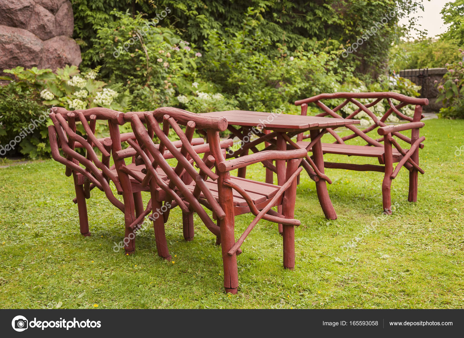 Rustic Wooden Garden Furniture Stock Photo Feferoni
