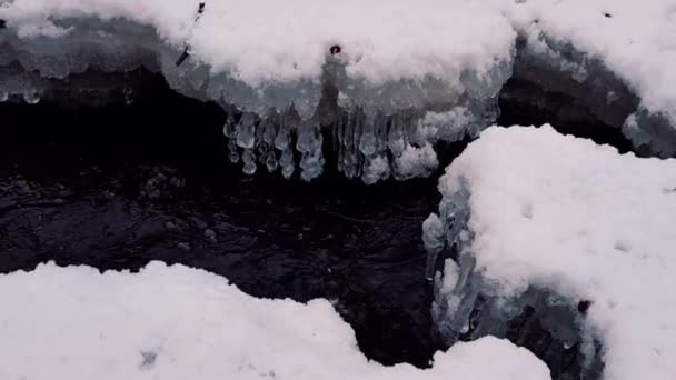 Зимой Над Рекой Замерз Лед — стоковое видео